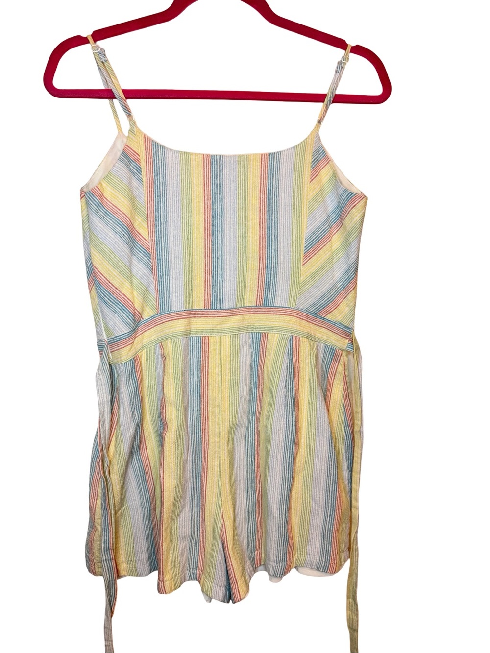 Sugarlips Striped Linen Romper Medium Rainbow Tie Waist Summer Vacation Medium - Picture 6 of 8